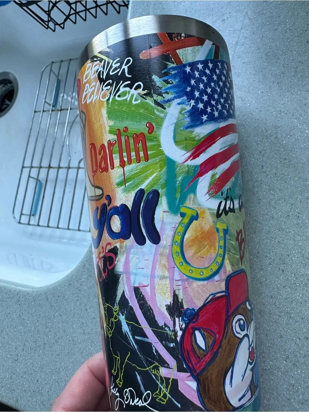 Buc-ees 20oz stainless steel GraphicTumbler.  Gently used, no scratches. No lid.